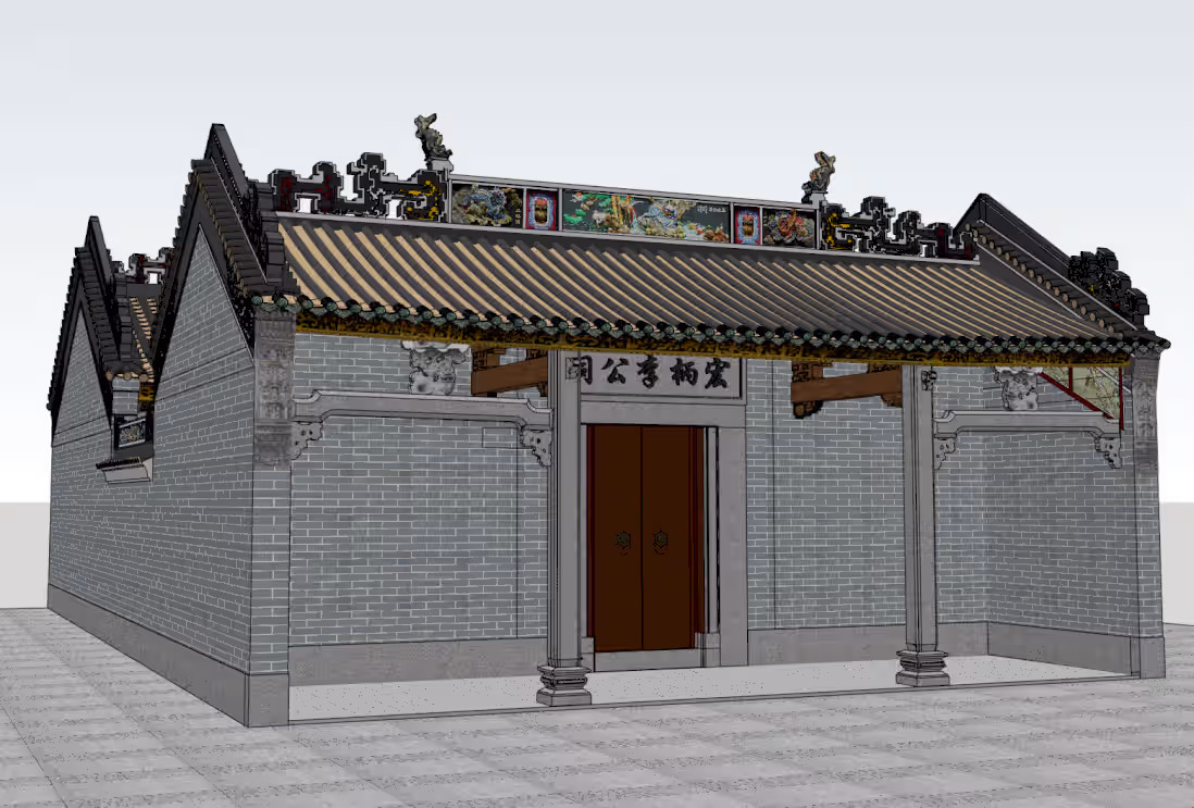 重檐祠堂SU模型｜高台歇山顶仿古宗祠设计