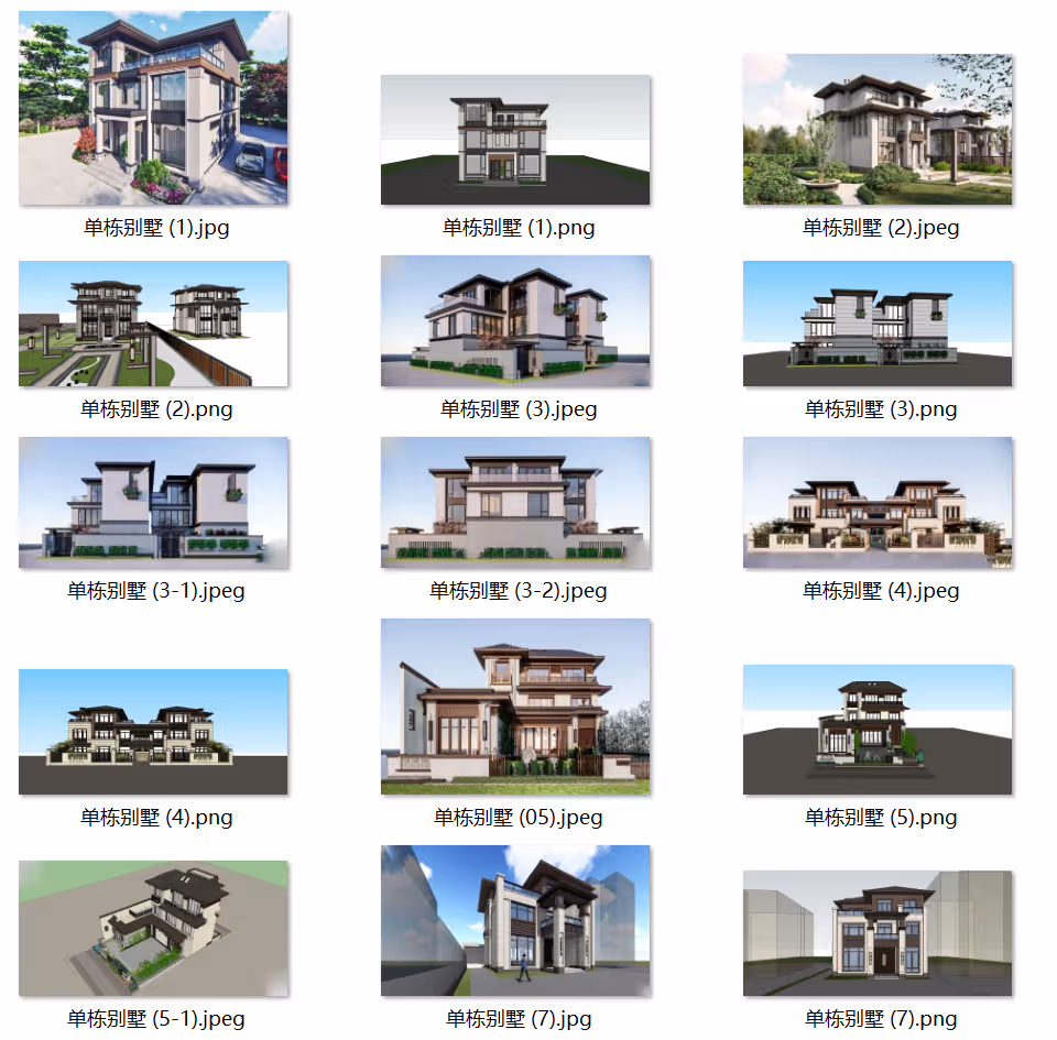 新中式风格别墅设计图稿18套