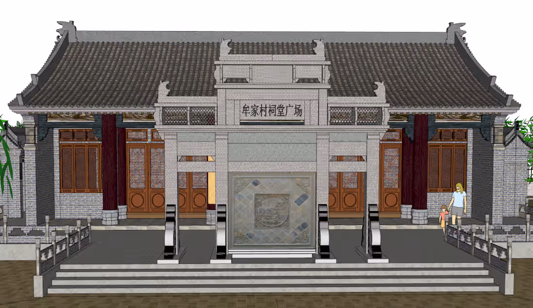 多殿祠庙SU模型|仿古中轴对称古建群设计