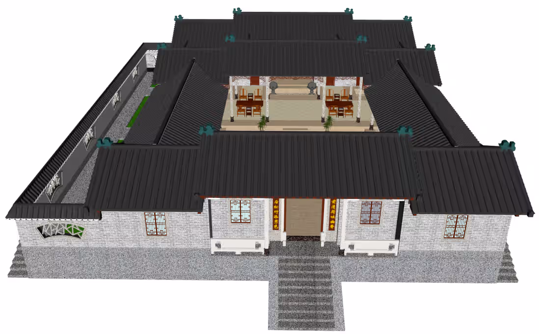 中式宗祠模型图纸｜歇山顶仿古建筑设计稿