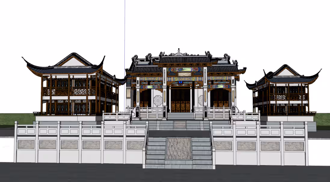 重檐龙王庙模型|单院落高台中轴对称设计