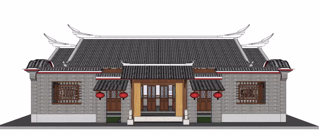 双层祠庙图纸模型|重檐飞檐中式古建院落设计