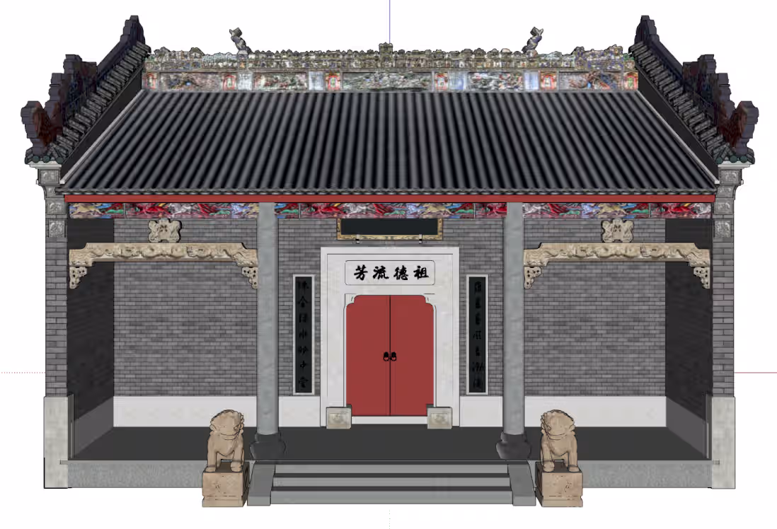 皇家祠庙SU模型|三层檐宇与石基台阶的轴线庄严感